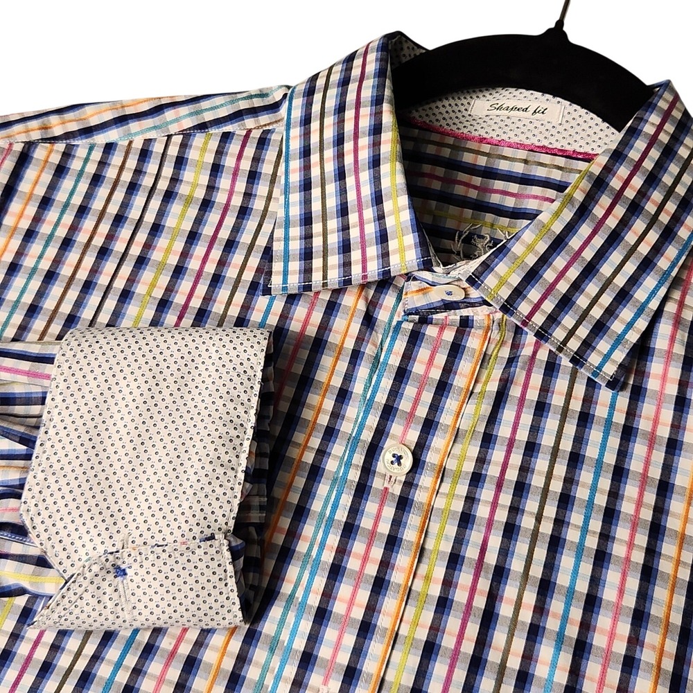 Bugatchi Uomo Button Down Mens M Multi Blue Plaid Shaped Fit Long Sleeve Shirt